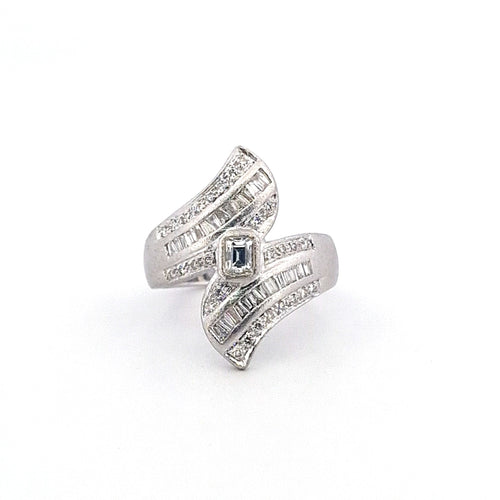Bague 54 Bague en or blanc 18 ct avec diamants naturels octogonaux et ronds 58 Facettes
