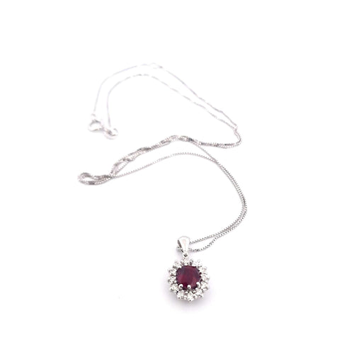 Collier Collier et pendentif - Or blanc 18 ct avec rubis et diamants naturels 58 Facettes