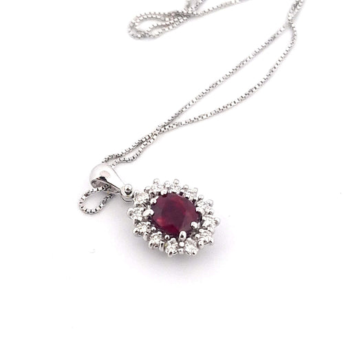 Collier Collier et pendentif - Or blanc 18 ct avec rubis et diamants naturels 58 Facettes