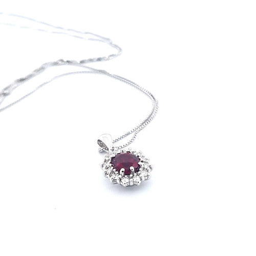 Collier Collier et pendentif - Or blanc 18 ct avec rubis et diamants naturels 58 Facettes