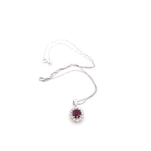 Collier Collier et pendentif - Or blanc 18 ct avec rubis et diamants naturels 58 Facettes