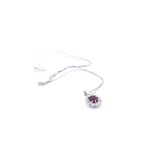 Collier Collier et pendentif - Or blanc 18 ct avec rubis et diamants naturels 58 Facettes