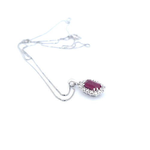 Collier Collier avec pendentif - Or blanc 18 kt, rubis et diamants naturels 58 Facettes