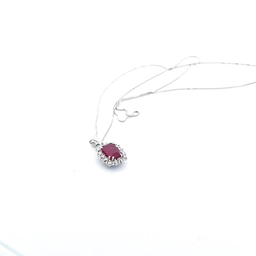 Collier Collier avec pendentif - Or blanc 18 kt, rubis et diamants naturels 58 Facettes