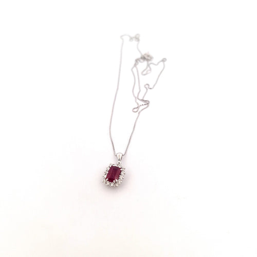 Collier Collier avec pendentif - Or blanc 18 kt, rubis et diamants naturels 58 Facettes