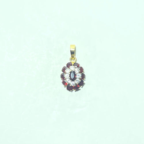 Pendentif Pendentif rosace - Or jaune 18 carats et pierres rouges et blanches 58 Facettes 260097