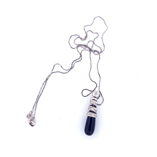 Collier Collier avec pendentif en or blanc 18 carats, onyx noir et diamants 58 Facettes