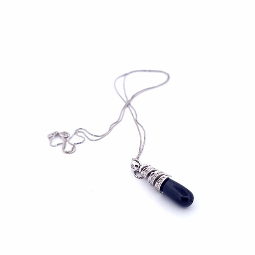 Collier Collier avec pendentif en or blanc 18 carats, onyx noir et diamants 58 Facettes