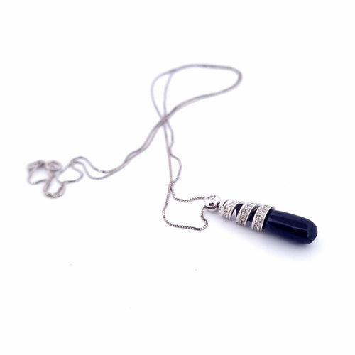 Collier Collier avec pendentif en or blanc 18 carats, onyx noir et diamants 58 Facettes