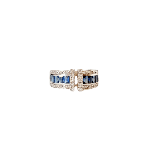 Bague 54 Bague n° 129 - Bague bandeau en or gris 18 carats, saphirs et diamants 58 Facettes