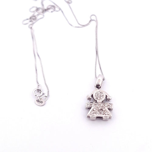 Collier Collier avec pendentif fillette en or blanc 18 kt et diamants 58 Facettes