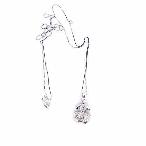 Collier Collier avec pendentif fillette en or blanc 18 kt et diamants 58 Facettes