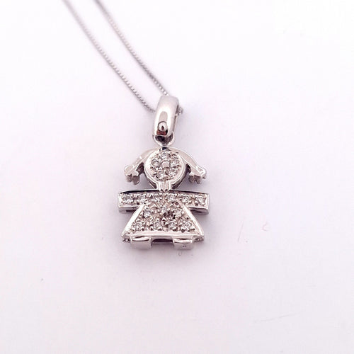 Collier Collier avec pendentif fillette en or blanc 18 kt et diamants 58 Facettes
