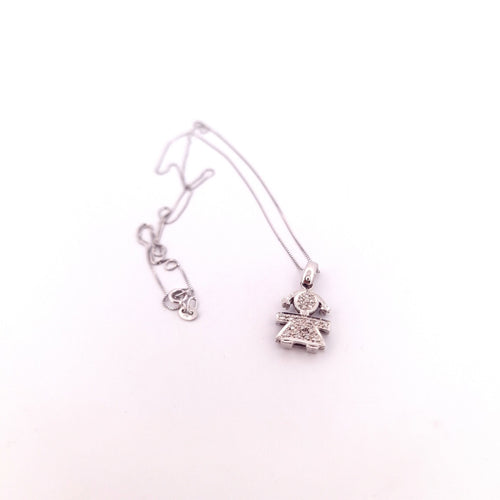 Collier Collier avec pendentif fillette en or blanc 18 kt et diamants 58 Facettes