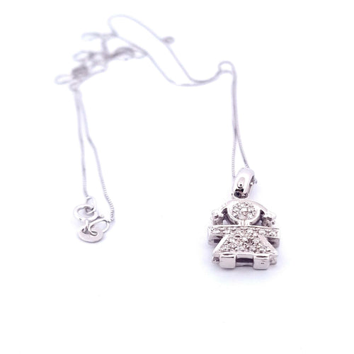 Collier Collier avec pendentif fillette en or blanc 18 kt et diamants 58 Facettes