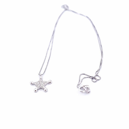 Collier Chaîne et pendentif étoile - Collier en or blanc 18 ct et diamants 58 Facettes