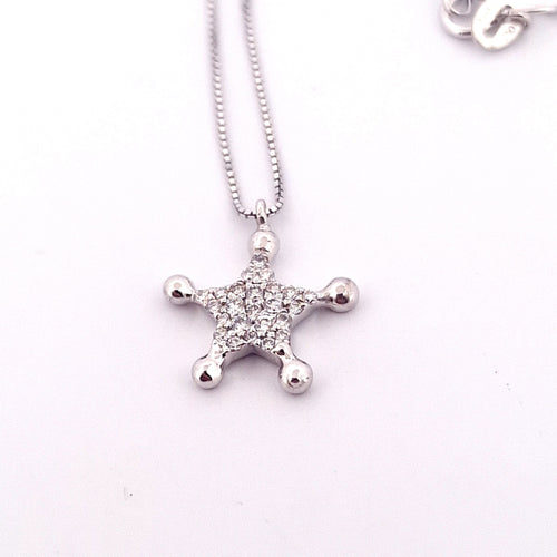 Collier Chaîne et pendentif étoile - Collier en or blanc 18 ct et diamants 58 Facettes