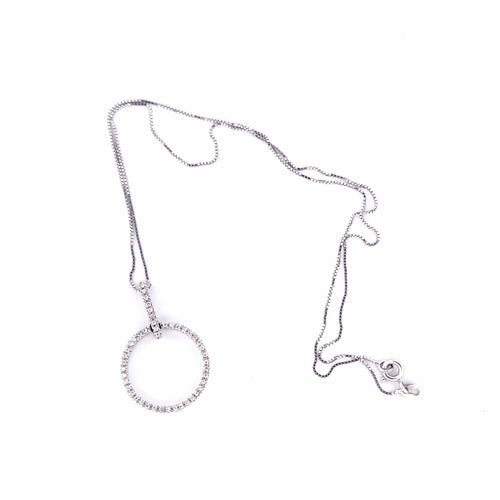 Collier Collier - Pendentif cercle en or blanc 18 ct avec diamants 58 Facettes