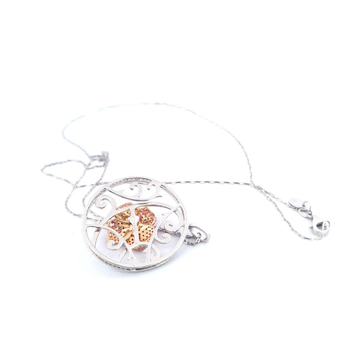 Collier Collier avec pendentif en or blanc et jaune 18 ct, saphirs roses et diamants 58 Facettes