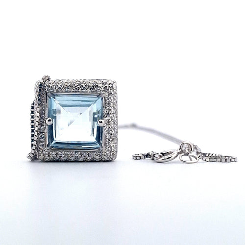 Collier Collier avec pendentif en or blanc 18 K, topaze bleue et diamants 58 Facettes