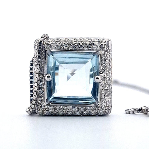 Collier Collier avec pendentif en or blanc 18 K, topaze bleue et diamants 58 Facettes