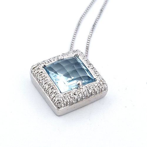 Collier Collier avec pendentif en or blanc 18 K, topaze bleue et diamants 58 Facettes