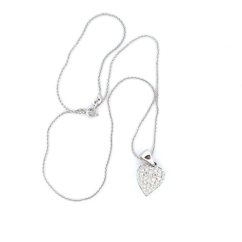 Collier Collier - Pendentif cœur pavé en or blanc 18 kt et diamants 58 Facettes
