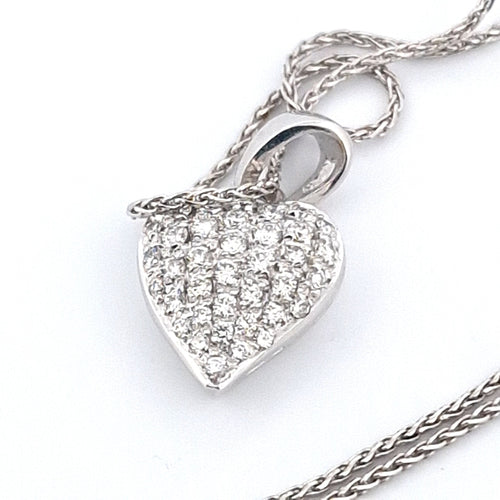 Collier Collier - Pendentif cœur pavé en or blanc 18 kt et diamants 58 Facettes