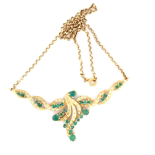 Collier Collier en or jaune 18 kt avec émeraudes naturelles et diamants 58 Facettes