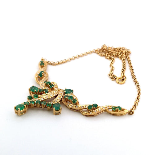 Collier Collier en or jaune 18 kt avec émeraudes naturelles et diamants 58 Facettes