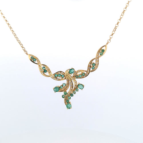 Collier Collier en or jaune 18 kt avec émeraudes naturelles et diamants 58 Facettes