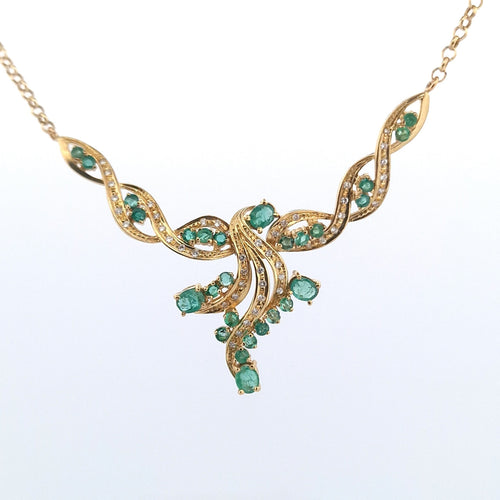 Collier Collier en or jaune 18 kt avec émeraudes naturelles et diamants 58 Facettes