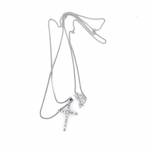 Collier Collier - Croix en or blanc 18 Kt et diamants naturels 58 Facettes