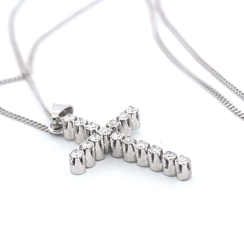 Collier Collier - Croix en or blanc 18 Kt et diamants naturels 58 Facettes