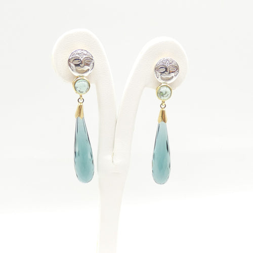 Boucles d'oreilles Boucles d’oreilles - Or jaune et or blanc, diamants taille brillant et quartz vert 58 Facettes