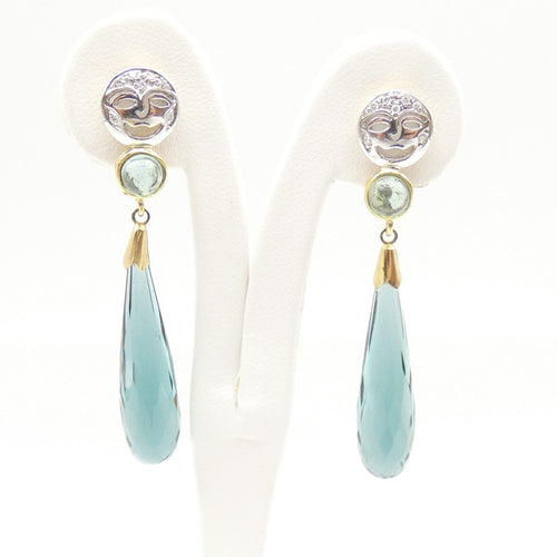 Boucles d'oreilles Boucles d’oreilles - Or jaune et or blanc, diamants taille brillant et quartz vert 58 Facettes