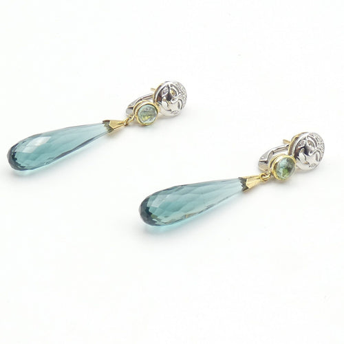Boucles d'oreilles Boucles d’oreilles - Or jaune et or blanc, diamants taille brillant et quartz vert 58 Facettes