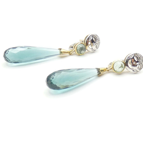 Boucles d'oreilles Boucles d’oreilles - Or jaune et or blanc, diamants taille brillant et quartz vert 58 Facettes