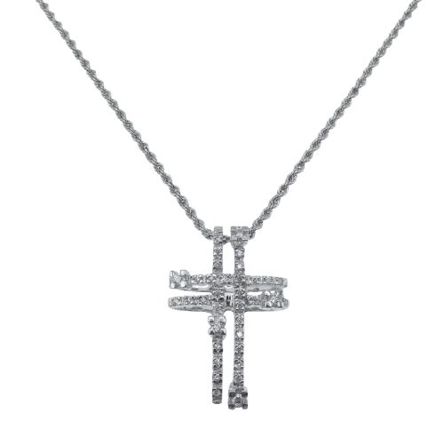 Collier Collier et pendentif croix en or blanc 18 kt et diamants 58 Facettes