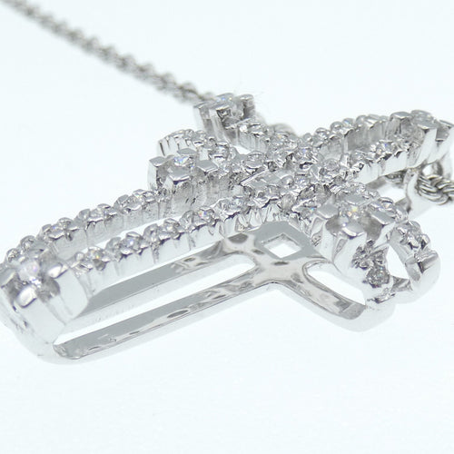 Collier Collier et pendentif croix en or blanc 18 kt et diamants 58 Facettes