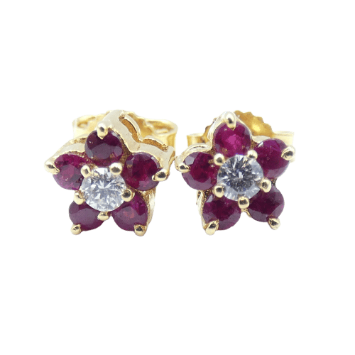 Boucles d'oreilles Boucles d’oreilles - Or jaune 18 kt avec diamants et rubis 58 Facettes