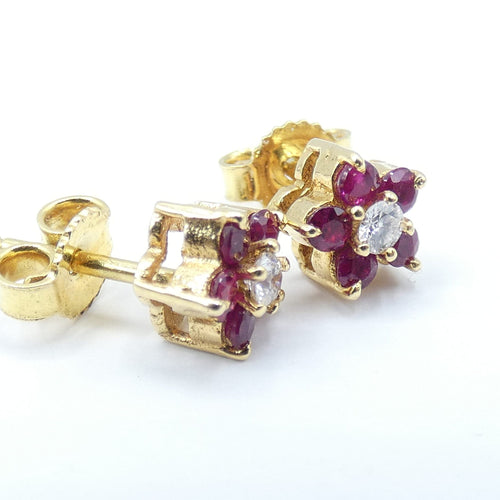 Boucles d'oreilles Boucles d’oreilles - Or jaune 18 kt avec diamants et rubis 58 Facettes