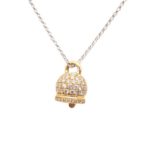 Collier Collier - Pendentif clochette en or blanc et or jaune 18 ct diamants 58 Facettes
