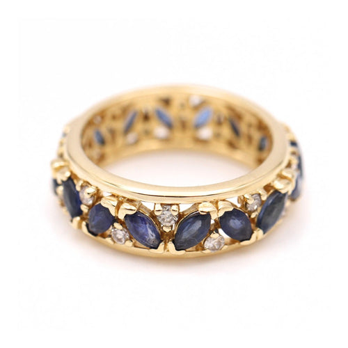 Bague 57 Bague marquise en or jaune 18K avec saphirs et diamants 58 Facettes UKD102945JC