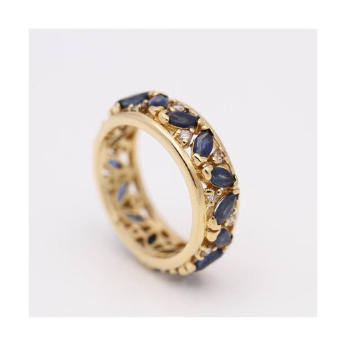 Bague 57 Bague marquise en or jaune 18K avec saphirs et diamants 58 Facettes UKD102945JC