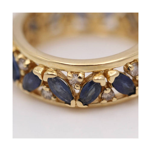 Bague 57 Bague marquise en or jaune 18K avec saphirs et diamants 58 Facettes UKD102945JC