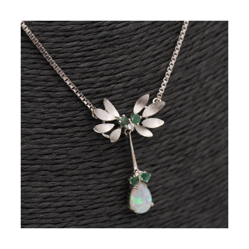 Collier Collier vintage 1966 - Or blanc 18 kt, diamants, opale et émeraudes 58 Facettes UKD102949JC