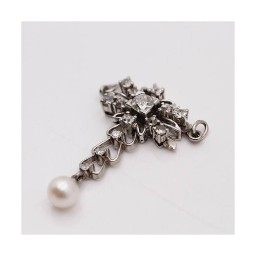 Pendentif Belle Époque - Pendentif en or blanc 18 kt, diamants et perle 58 Facettes UKD358774JC