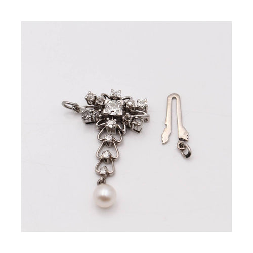 Pendentif Belle Époque - Pendentif en or blanc 18 kt, diamants et perle 58 Facettes UKD358774JC