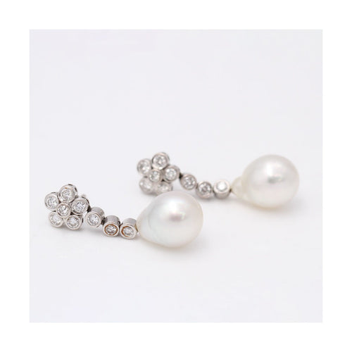 Boucles d'oreilles Boucles d'oreilles - Perles australiennes et diamants 1,80 ct en or blanc 18 kt 58 Facettes UKD359536JC